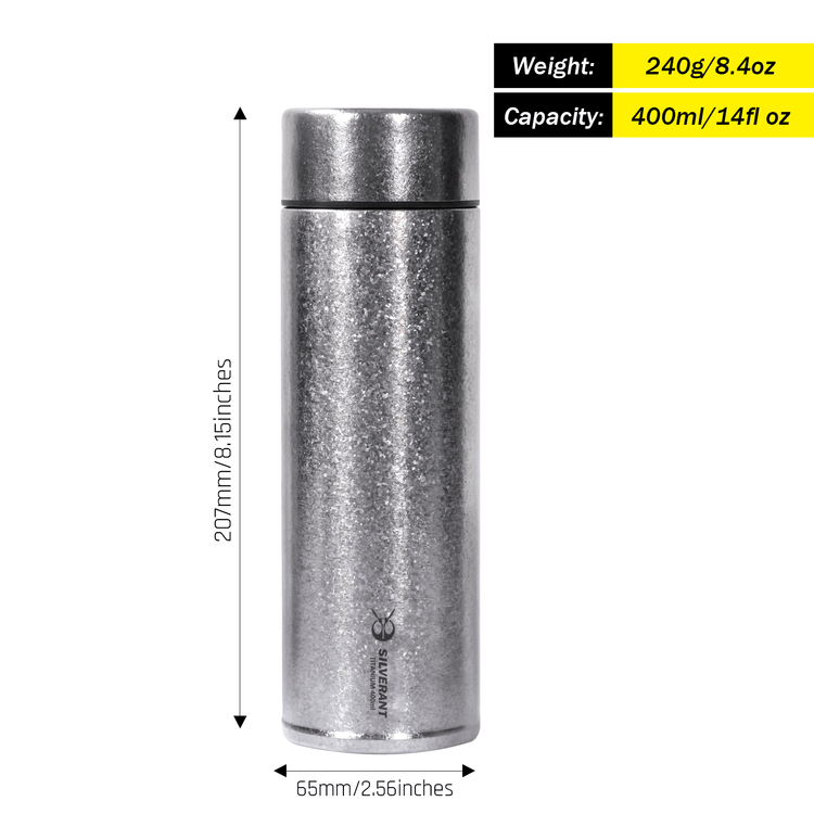 
                  
                    Titanium Double-Wall Insulated Thermos Flask 400ml/14fl oz - Crystallized (weight, dimensions, and capacity)
                  
                