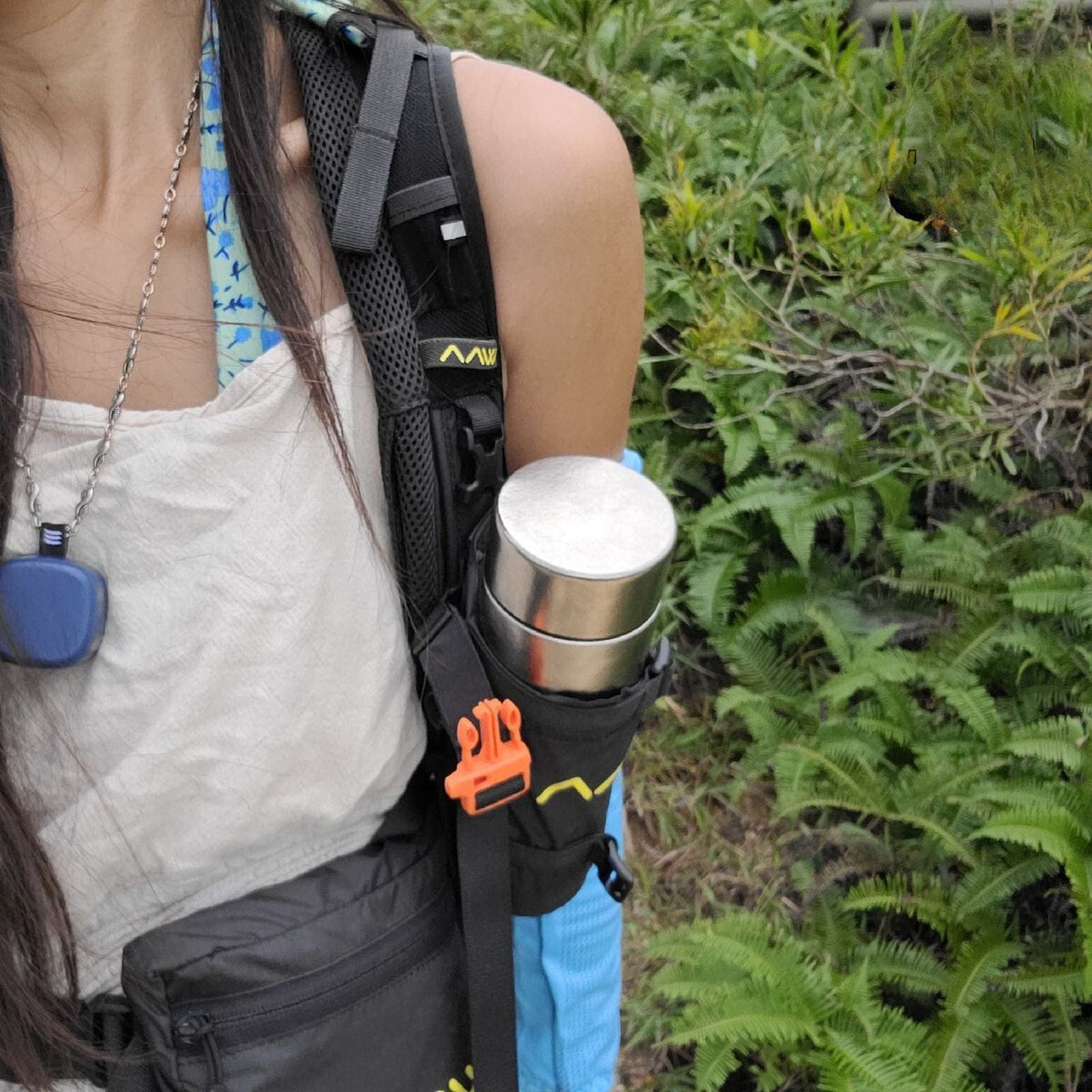 Titanium Double-Wall Insulated Thermos Flask 400ml/14fl oz - Actual product photo, in backpack water bottle side pocket