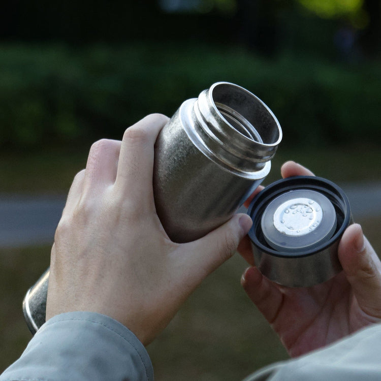
                  
                    Titanium Double-Wall Insulated Thermos Flask 400ml/14fl oz - crystallized, actual product photo, opened lid, angled view
                  
                