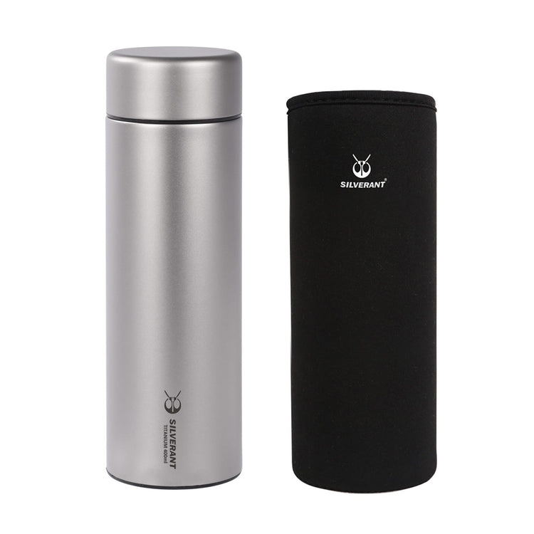 
                  
                    Titanium Double-Wall Insulated Thermos Flask 400ml/14fl oz - Sandblasted (Black thermal carry sleeve included with purchase)
                  
                