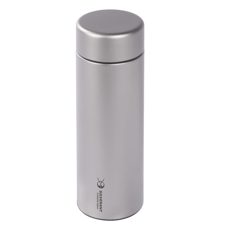 
                  
                    Titanium Double-Wall Insulated Thermos Flask 400ml/14fl oz - Sandblasted (top angled view, showing bottle's top)
                  
                