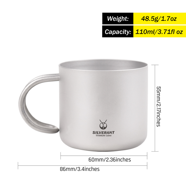 Titanium Double Wall Coffee Cup with Handle 110ml/3.71 fl oz - SilverAnt Outdoors