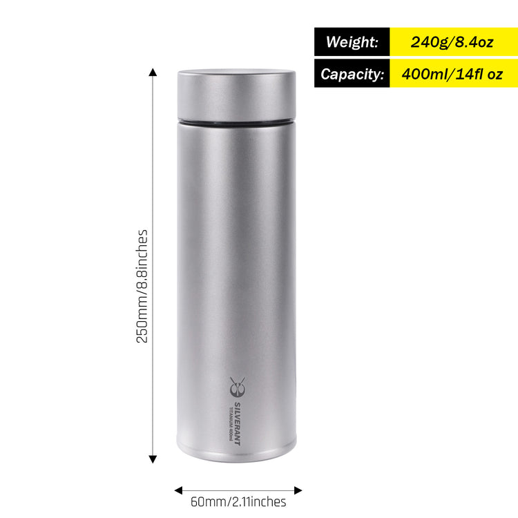 
                  
                    Titanium Double-Wall Insulated Thermos Flask 400ml/14fl oz - SilverAnt Outdoors
                  
                
