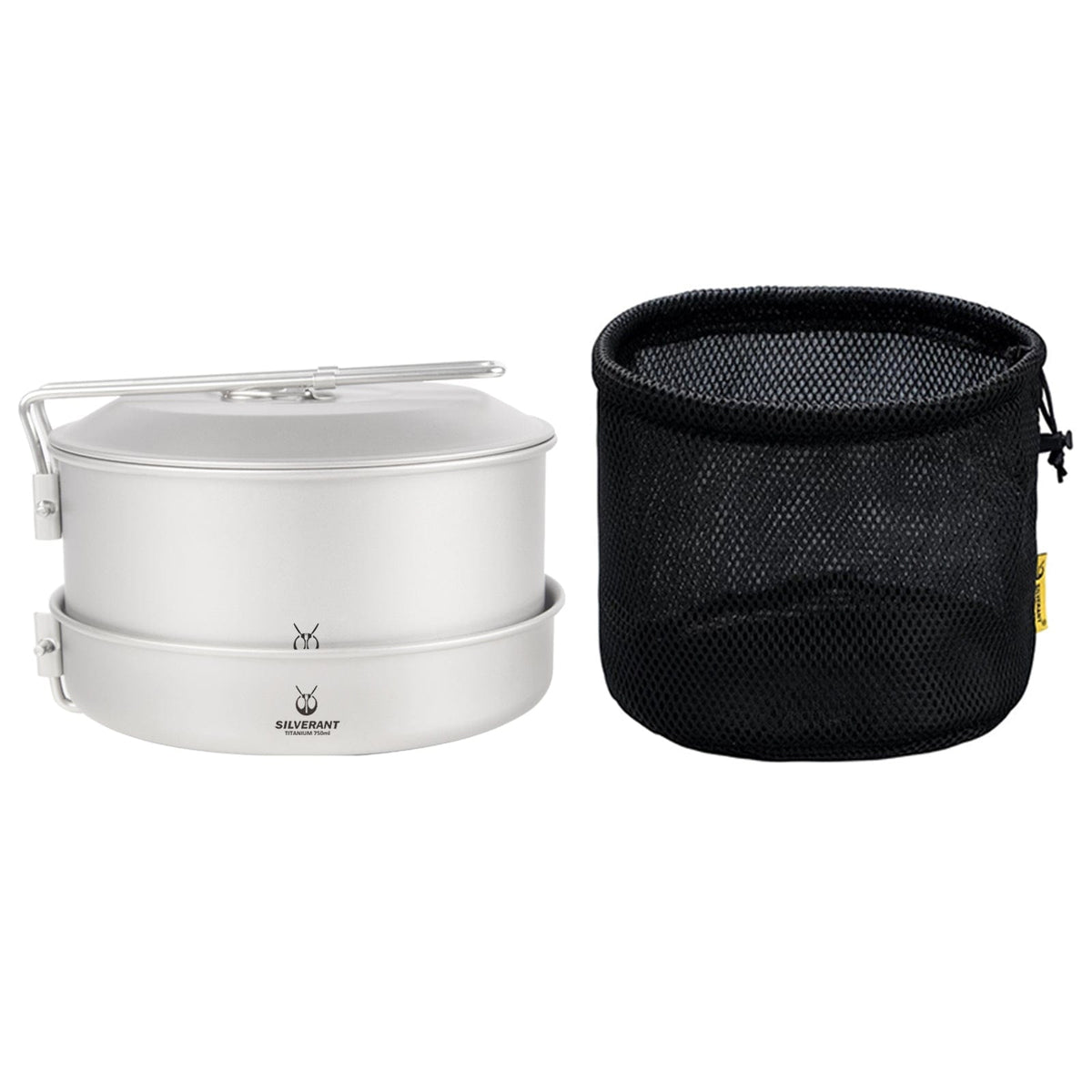 SilverAnt Medium 2-Piece Titanium Pot and Pan Camping Cookware Set with Drawstring Mesh Bag (included with purchase)