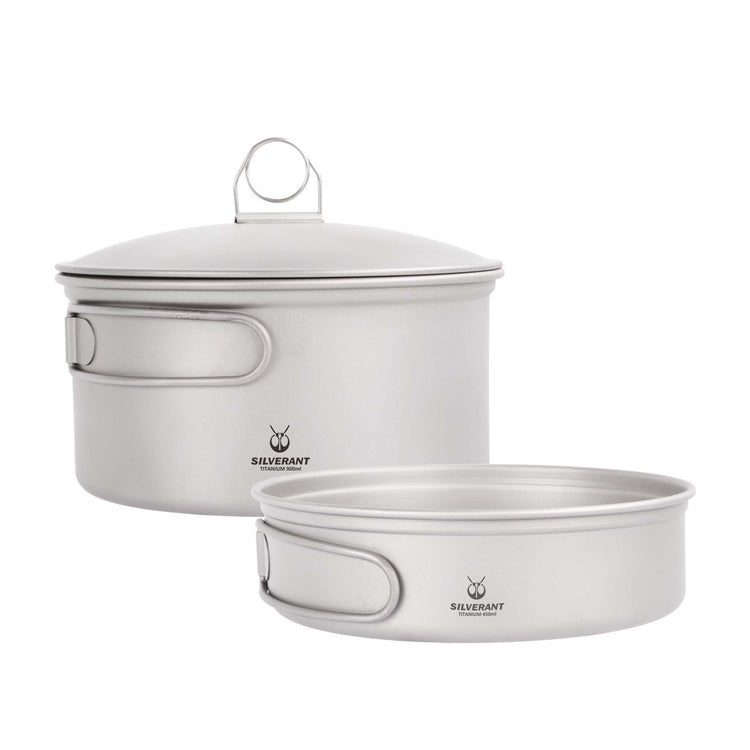 
                  
                    SilverAnt Ultralight 2-Piece Titanium Cookware Set - Pot & Pan with Lid on a white background
                  
                