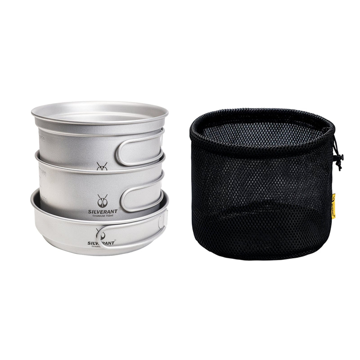 Ultralight Titanium 3-Piece Camping Cookware Set with Drawstring Mesh Bag (included with purchase)