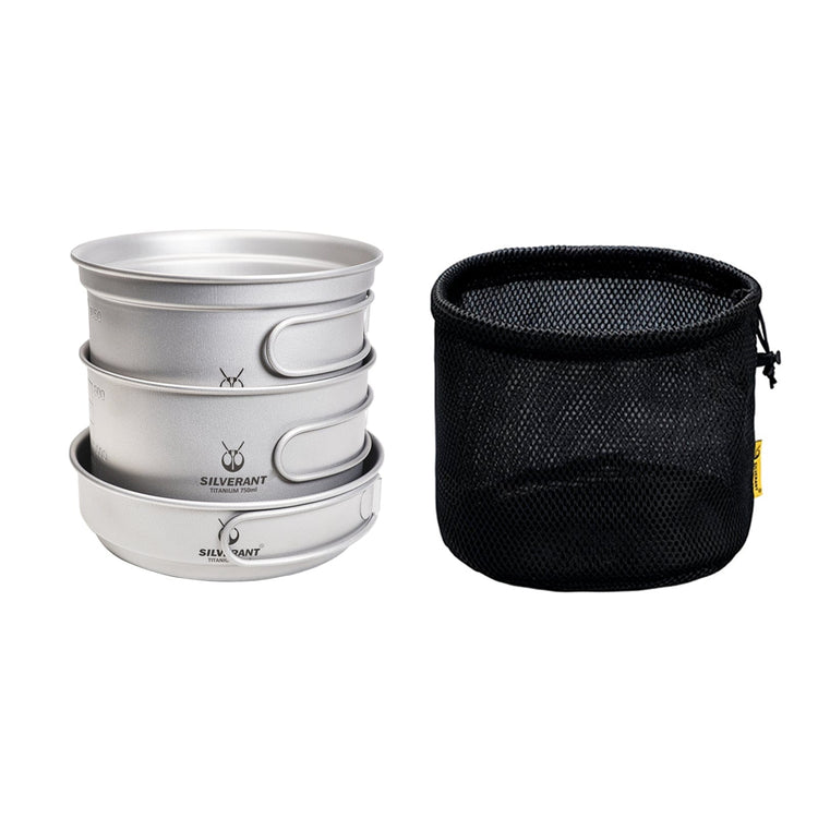 
                  
                    Ultralight Titanium 3-Piece Camping Cookware Set with Drawstring Mesh Bag (included with purchase)
                  
                