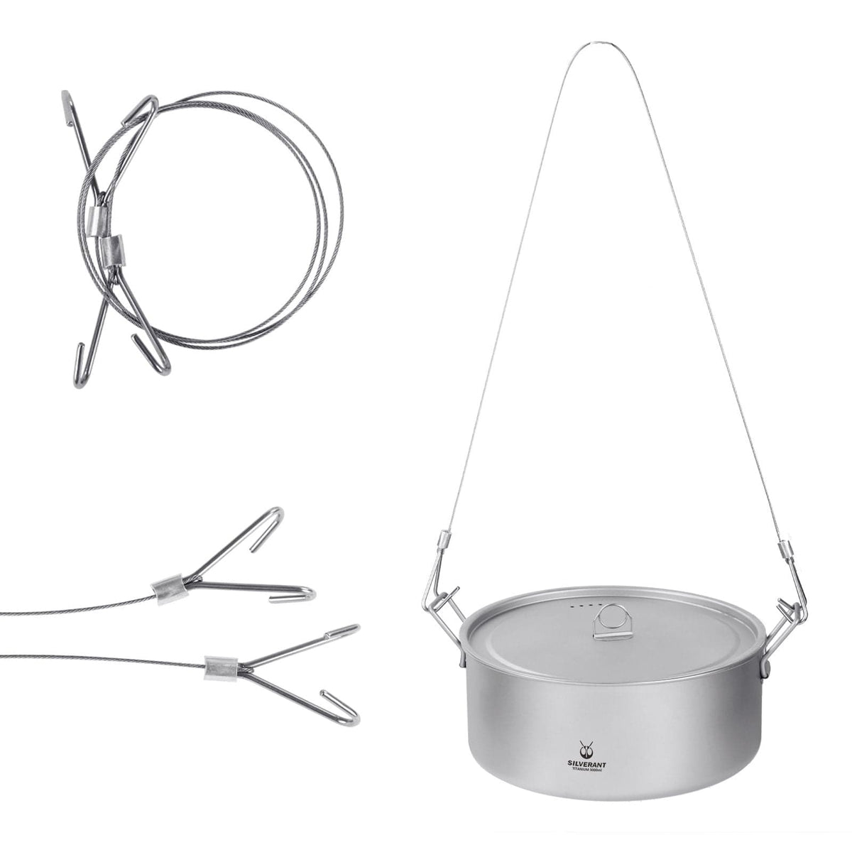 SilverAnt Ultralight Extra Large 2-Piece Titanium Camping Cookware Set With Hanger - hanging parts and components