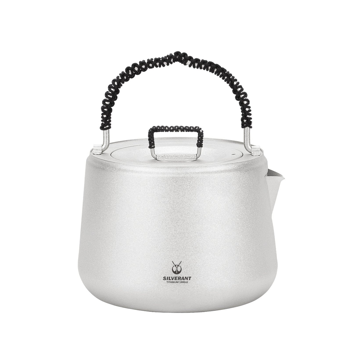 SilverAnt Ultralight Large Titanium Kettle 1400ml/49 fl oz (Crystallized finish) on a white backfround