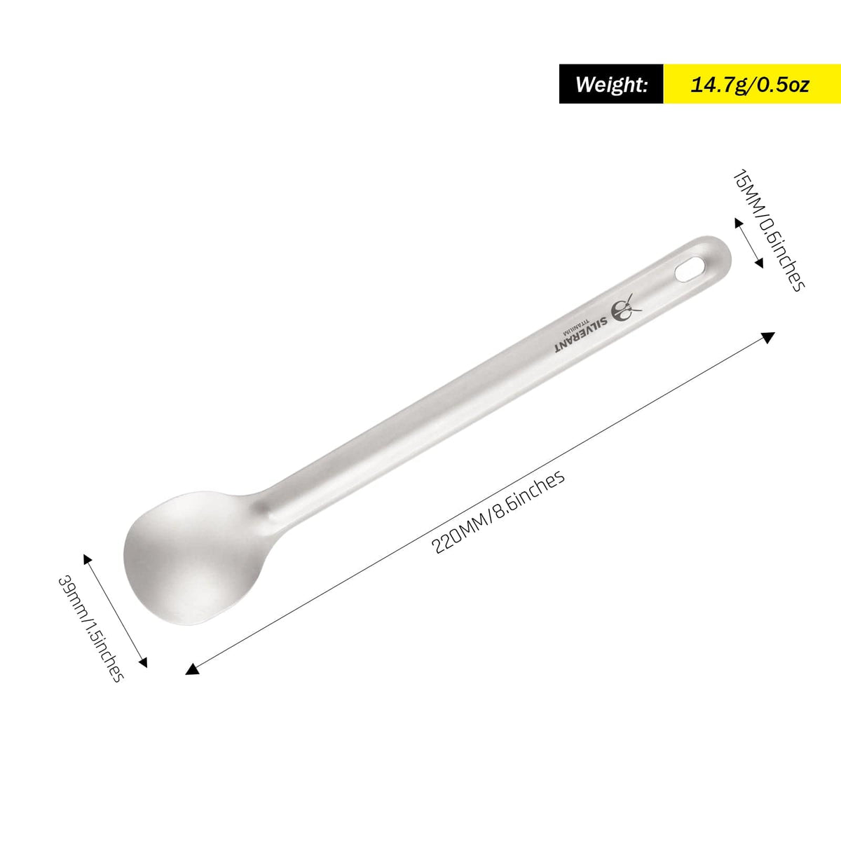 SilverAnt Ultralight Long Handle Titanium Spoon Sandblasted - weight and dimensions