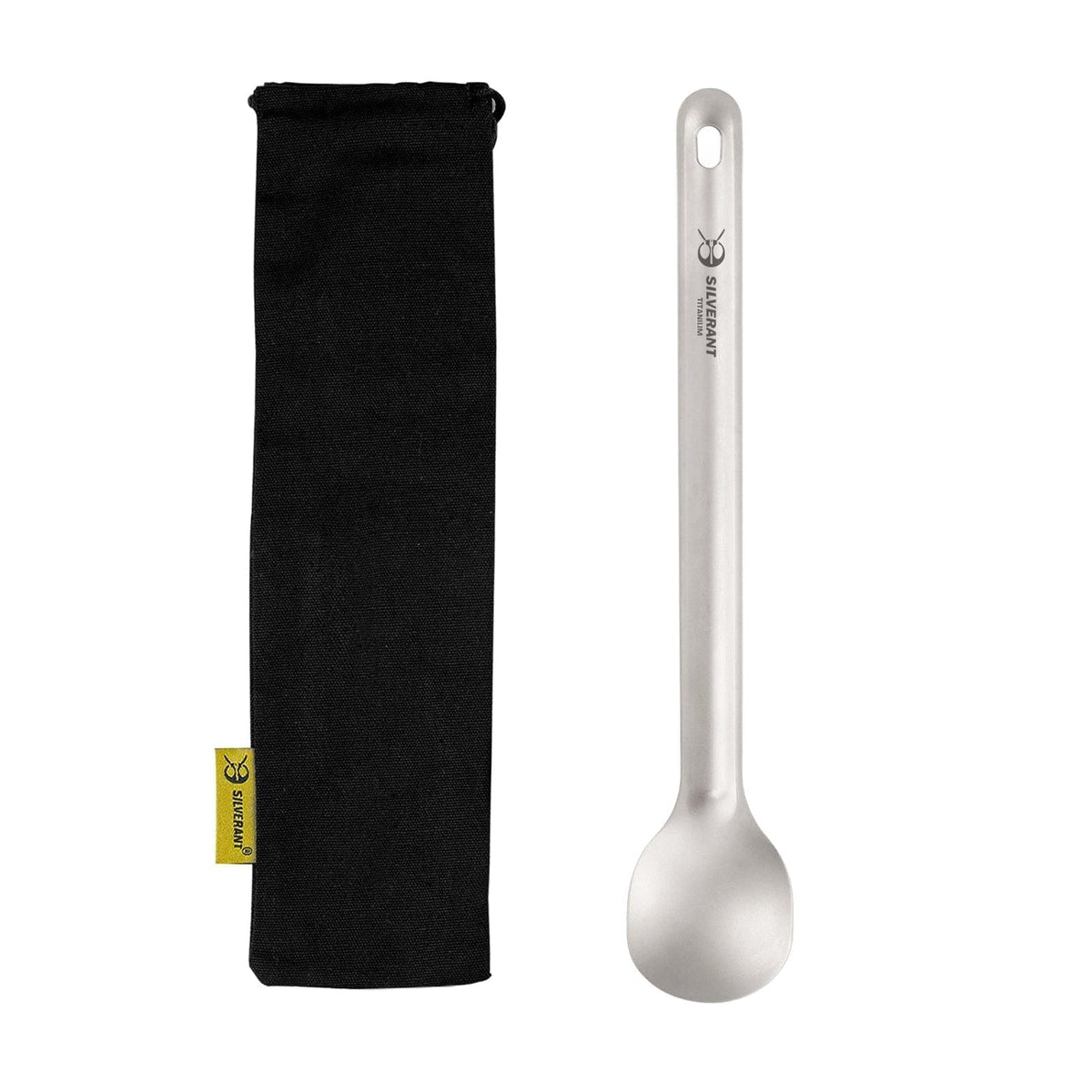 SilverAnt Ultralight Long Handle Titanium Spoon Sandblasted - with black drawstring pouch included with purchase