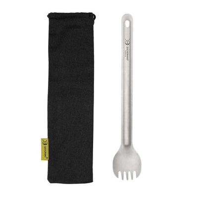 SilverAnt Ultralight Long Handle Titanium Spork - Sandblasted (with black pouch)