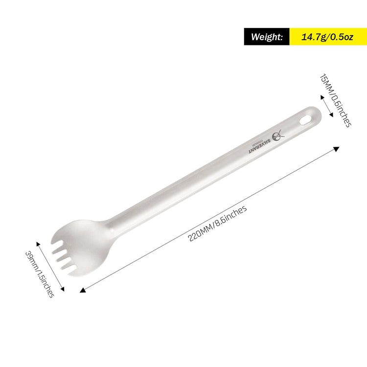 SilverAnt Ultralight Long Handle Titanium Spork Sandblasted (weight and dimensions)