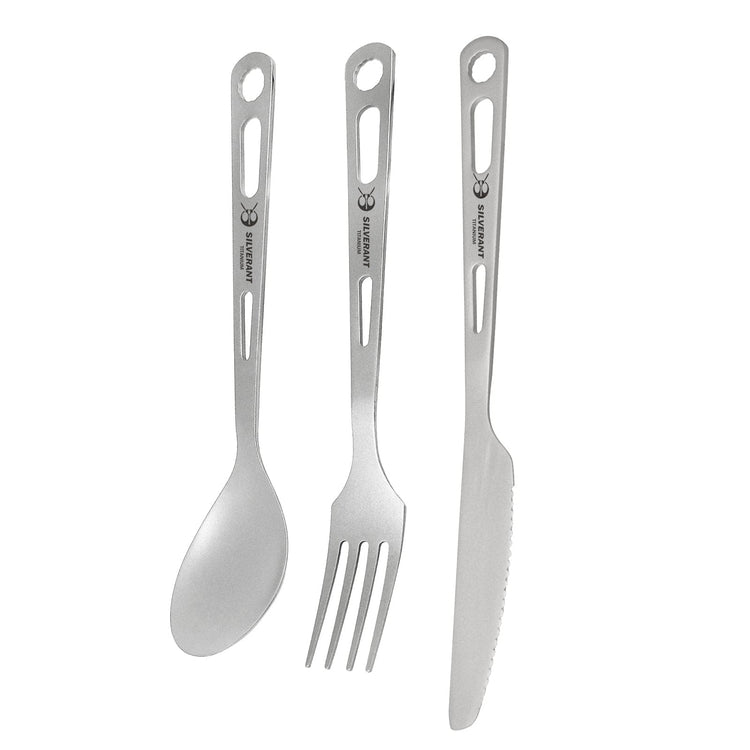 SilverAnt Ultralight Titanium 3-Piece Cutlery Set (Knife, Fork and Spoon) - Sandblasted Main Image