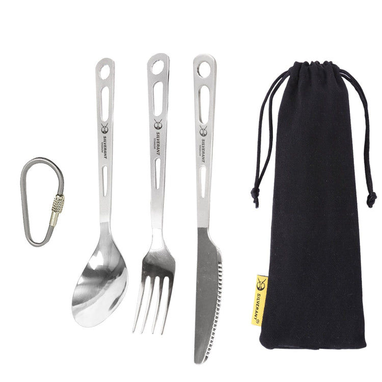
                  
                    SilverAnt Ultralight Titanium 3-Piece Cutlery Set (Knife, Fork and Spoon) - Polished (with black pouch)
                  
                