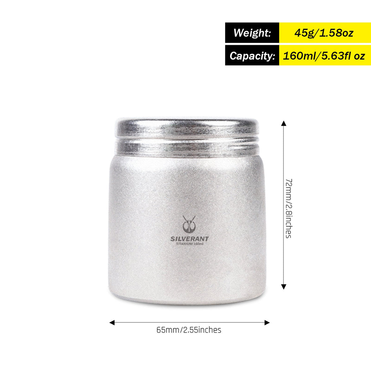 SilverAnt Ultralight Titanium Container - Crystallized (weight, dimensions, and capacity)
