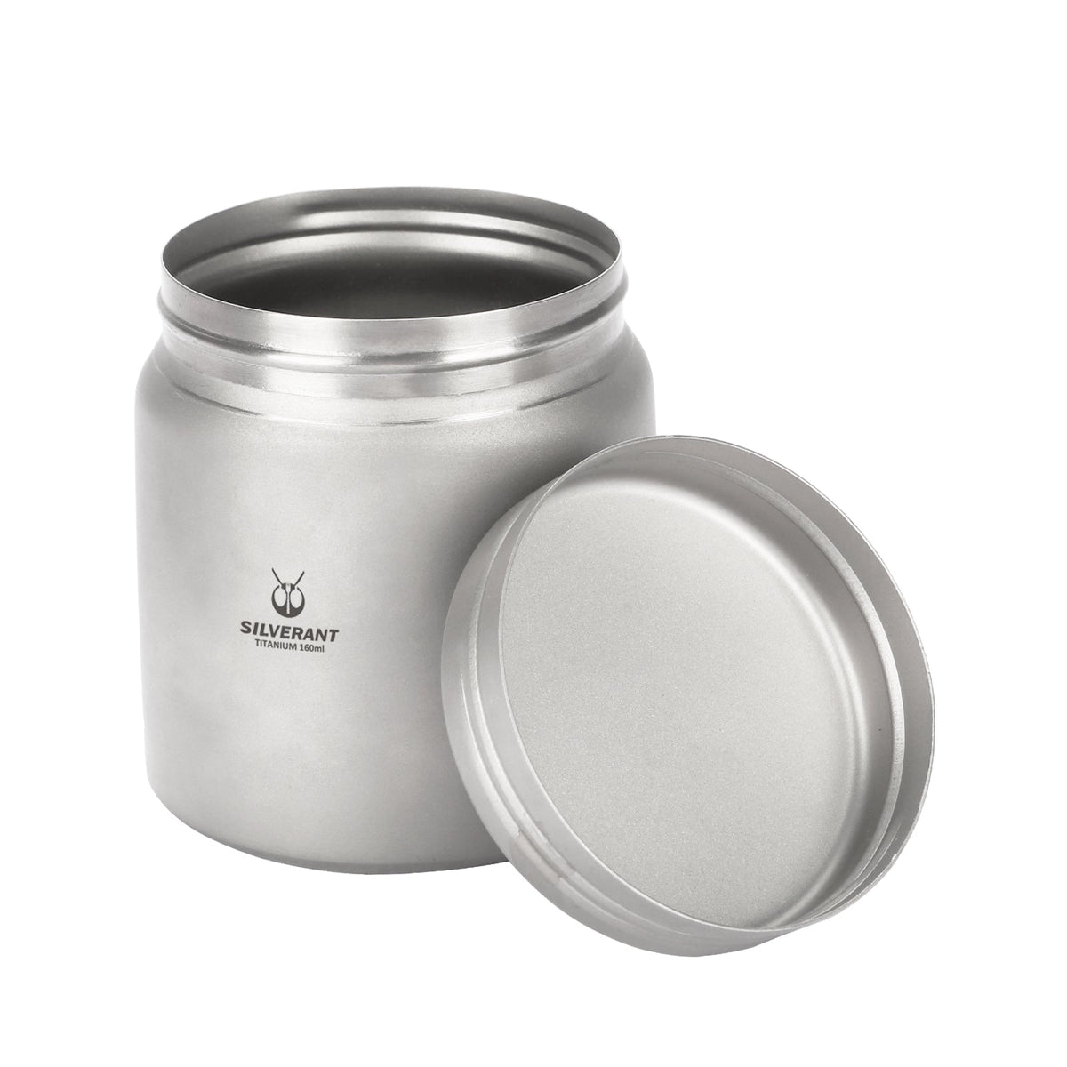 SilverAnt Ultralight Titanium Container - side angle shot, uncapped