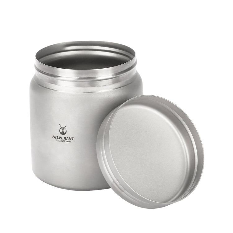 
                  
                    SilverAnt Ultralight Titanium Container - side angle shot, uncapped
                  
                