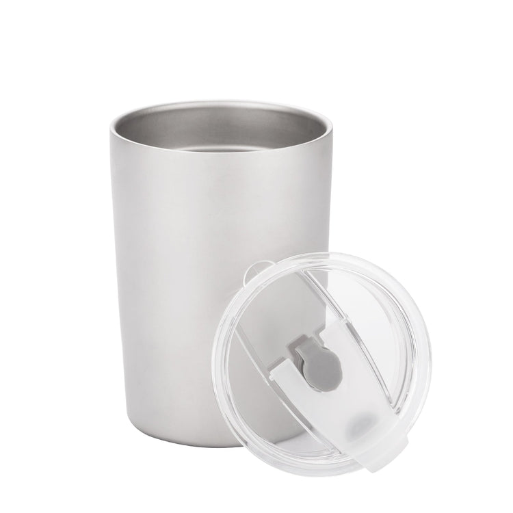 
                  
                    SilverAnt Ultralight Titanium Double-Wall Coffee Cup 400ml/14 fl oz Sandblasted - alternate angle with BPA-free plastic lid
                  
                