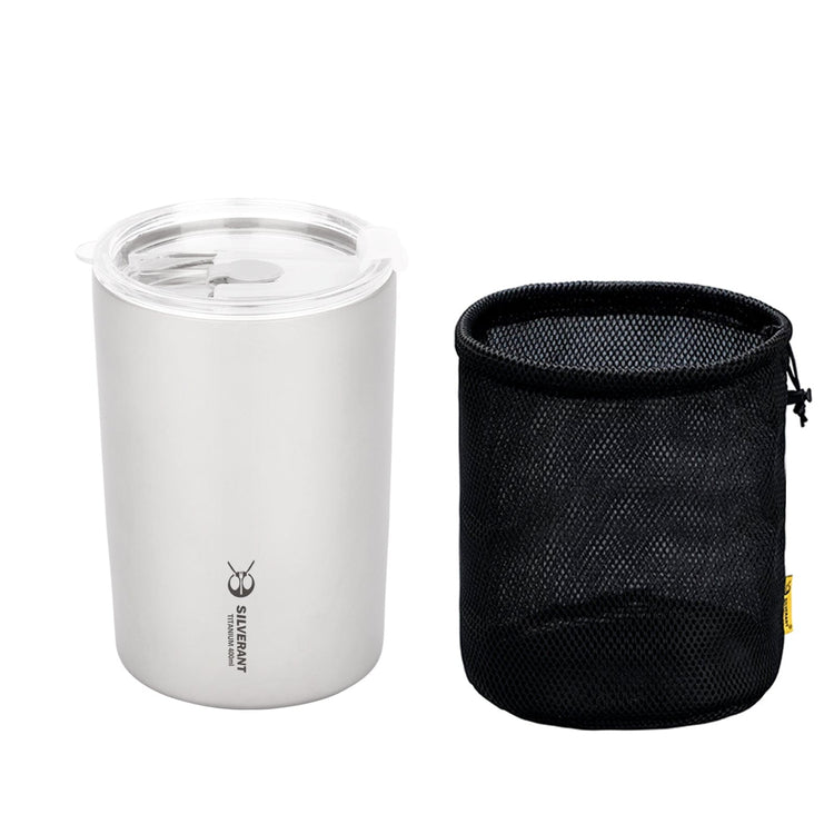 
                  
                    SilverAnt Ultralight Titanium Double-Wall Coffee Cup 400ml/14 fl oz Sandblasted - With black drawstring pouch included with purchase
                  
                
