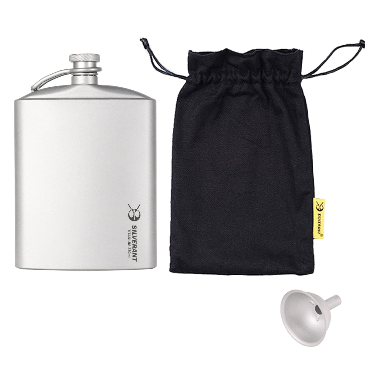 SilverAnt Ultralight Titanium Hip Flask With Funnel 220ml/7.74 fl oz - 220ml/7.74 fl oz Sandblasted (with drawstring mesh bag & funnel)