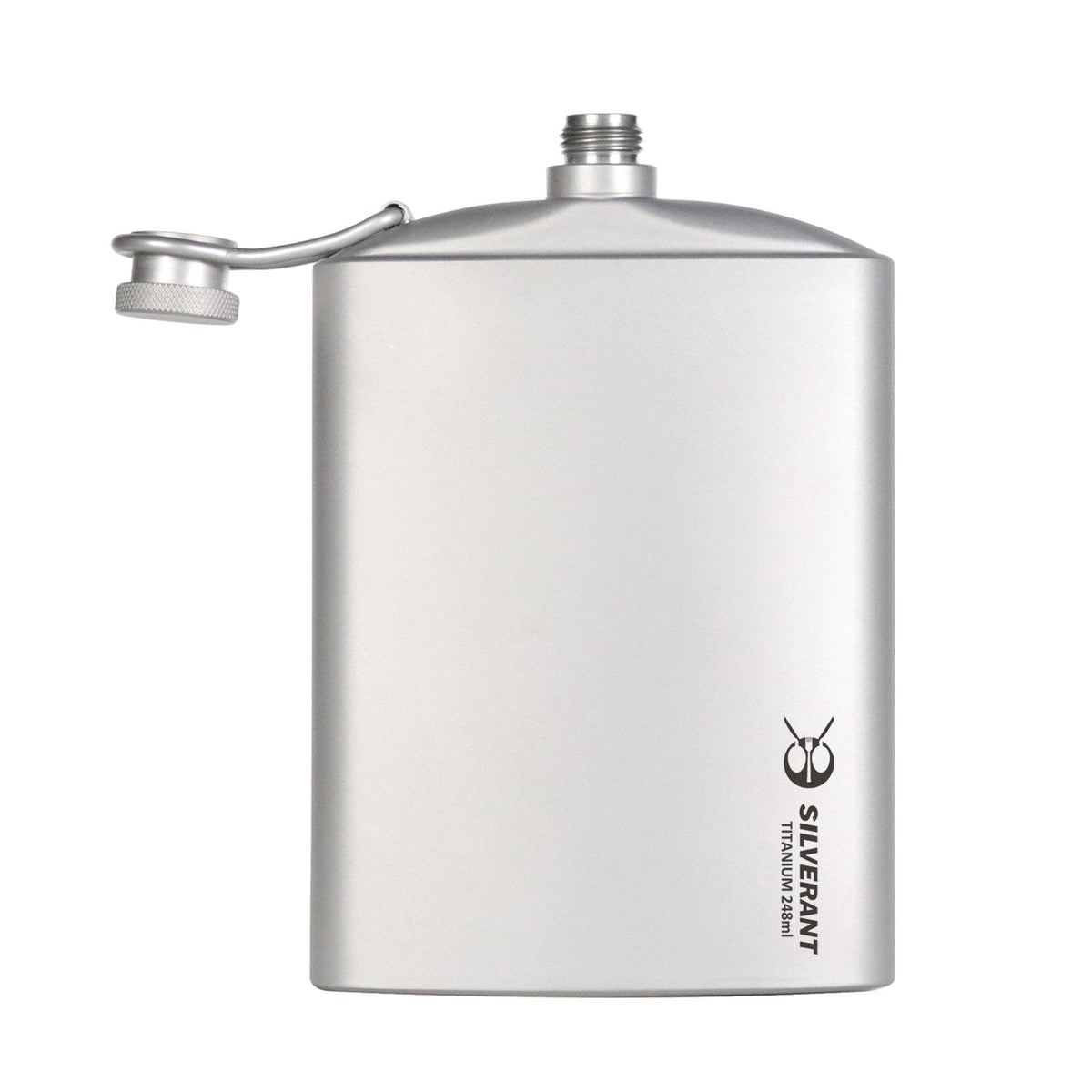 SilverAnt Ultralight Titanium Hip Flask and Funnel 248ml/8.73 fl oz Sandblasted (open lid)