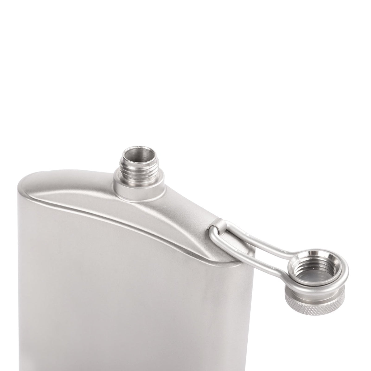 SilverAnt Ultralight Titanium Hip Flask and Funnel 248ml/8.73 fl oz Sandblasted (close-up, top-front angle view)