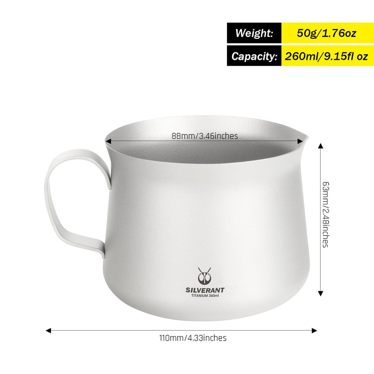 SilverAnt Ultralight Titanium Pour Over Tea Pot 260ml/9.15fl oz Sandblasted (weight, dimensions, and capacity)
