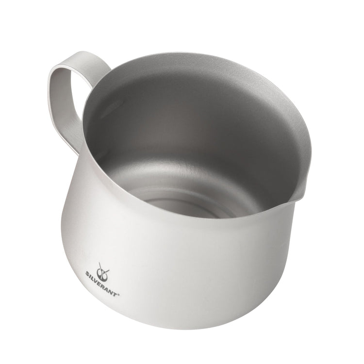 
                  
                    SilverAnt Ultralight Titanium Pour Over Tea Pot 260ml/9.15fl oz Sandblasted - top angle view, showing inside surface
                  
                