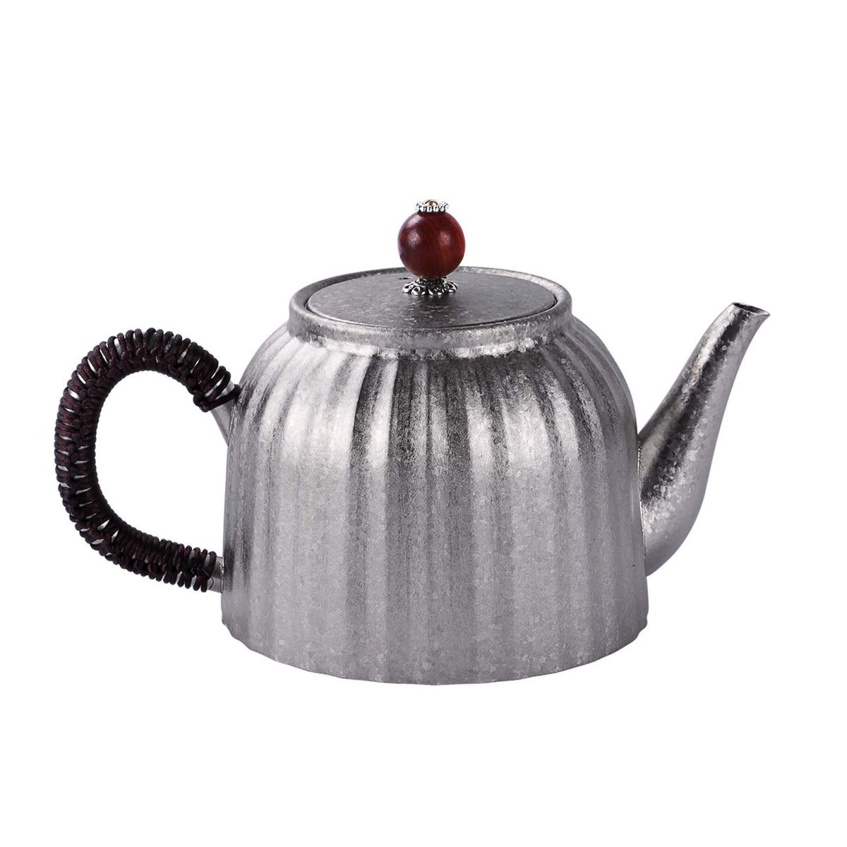 SilverAnt Ultralight Titanium Pour Over Tea Pot with Black Braided Handle and Ornate Wooden Lid Handle - Main Image