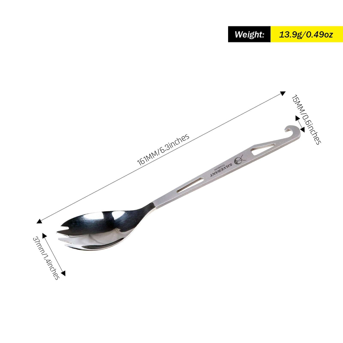 SilverAnt Ultralight Titanium Spork with Bottle Opener Polished - weight and dimensions