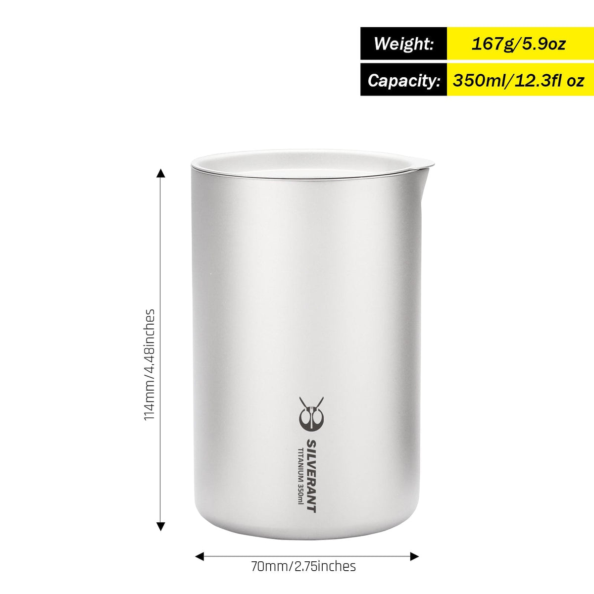 SilverAnt Ultralight Titanium Tea Pour Over Filter 350ml/12.3 fl oz Sandblasted - weight, dimensions, and capacity