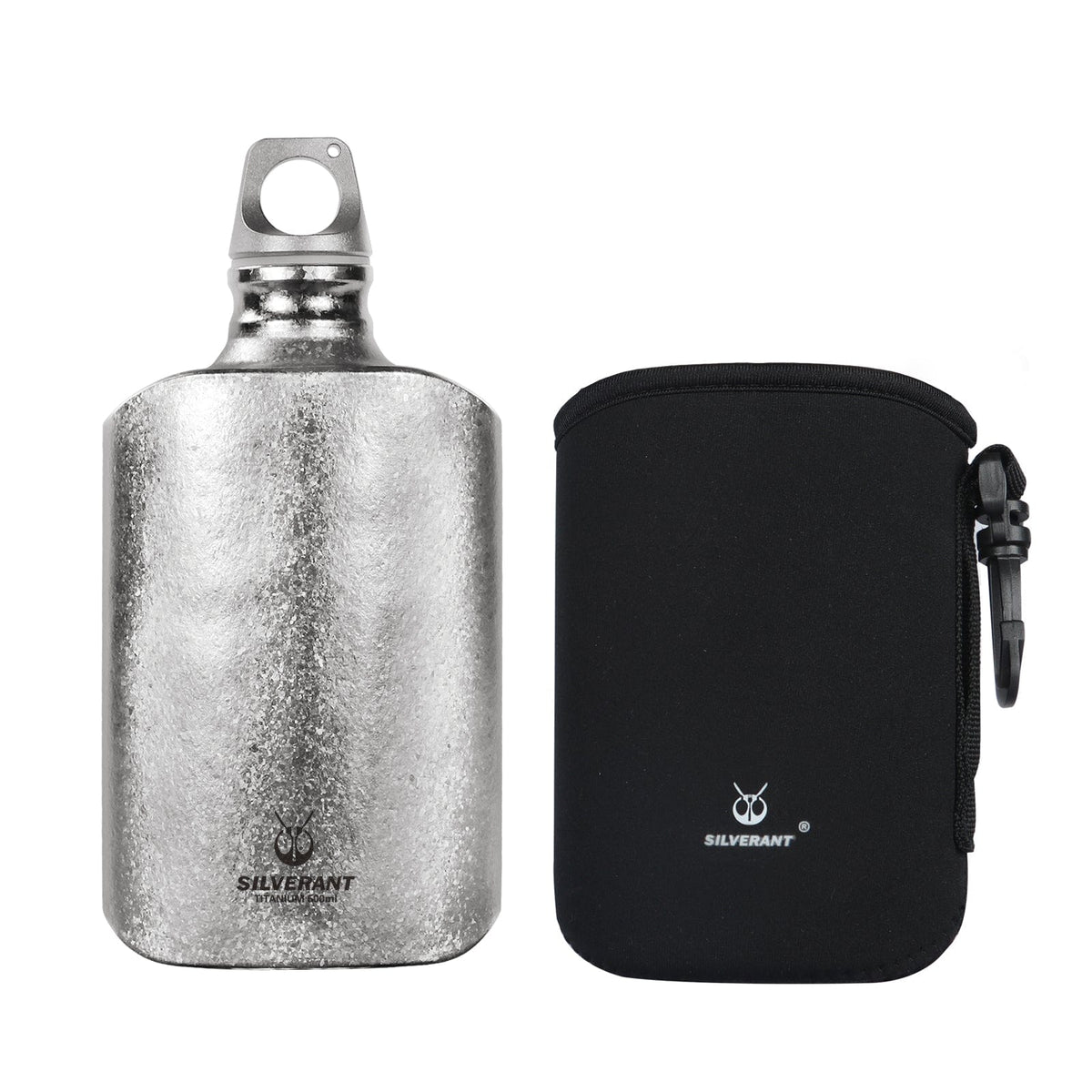 SilverAnt Ultralight Titanium Water Bottle 600ml/21 fl oz Slim - Crystallized (black thermal sleeve included with purchase)