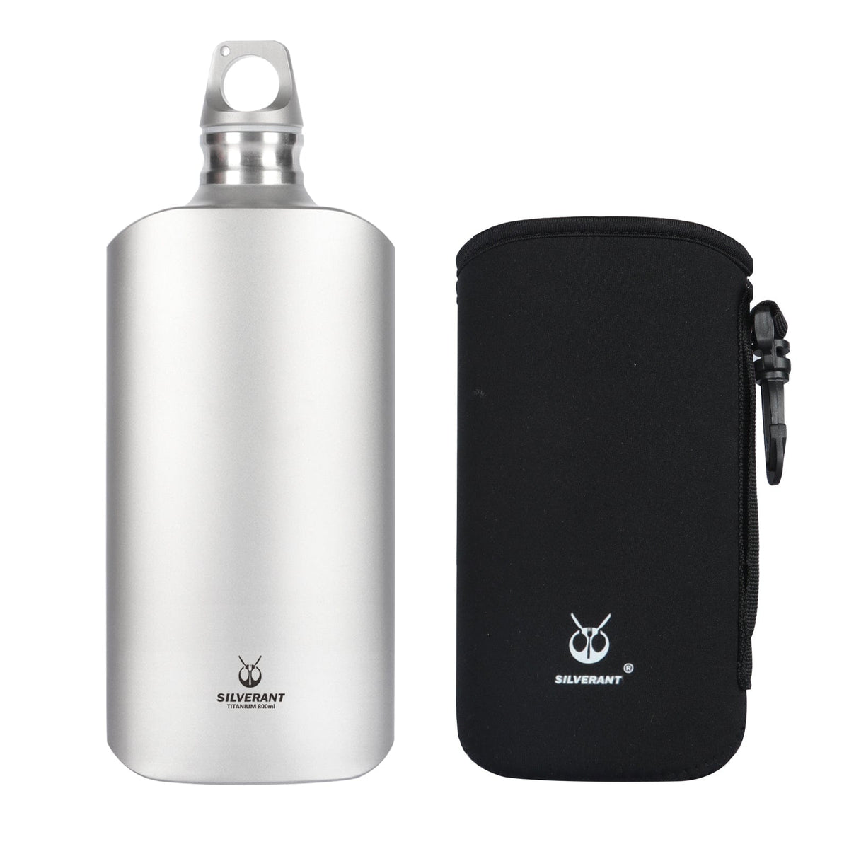 SilverAnt Ultralight Titanium Water Bottle 800ml/28.16 fl oz (Slim) - Sandblasted with Drawstring Mesh Bag
