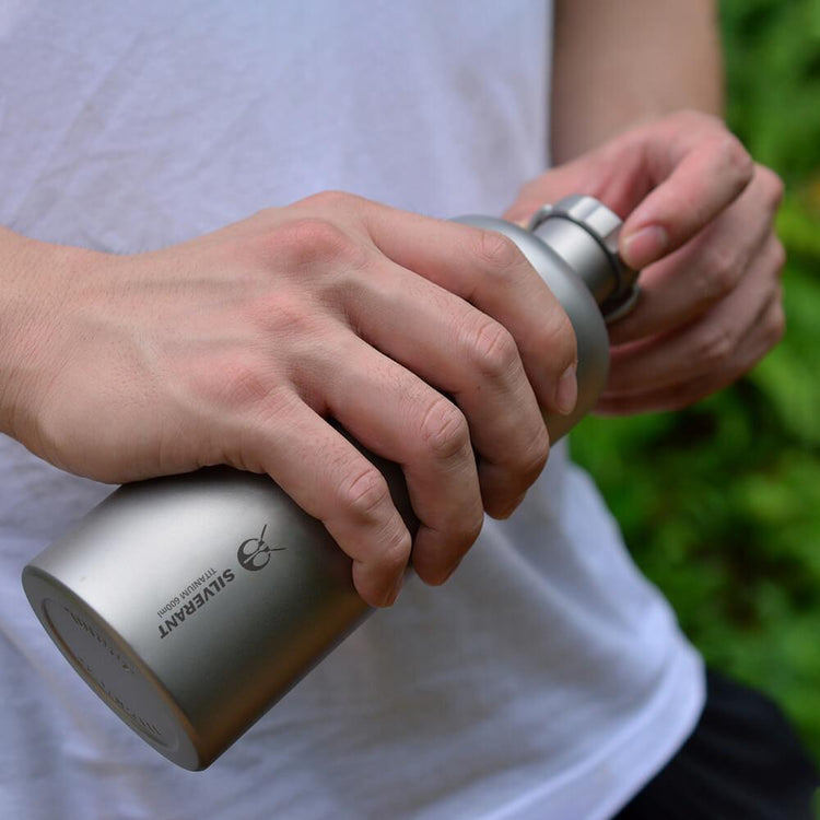 
                  
                    SilverAnt Ultralight Titanium Water Bottle Narrow Mouth Design - 600ml/21.1 fl (actual product photo, on-hand, in-use)
                  
                