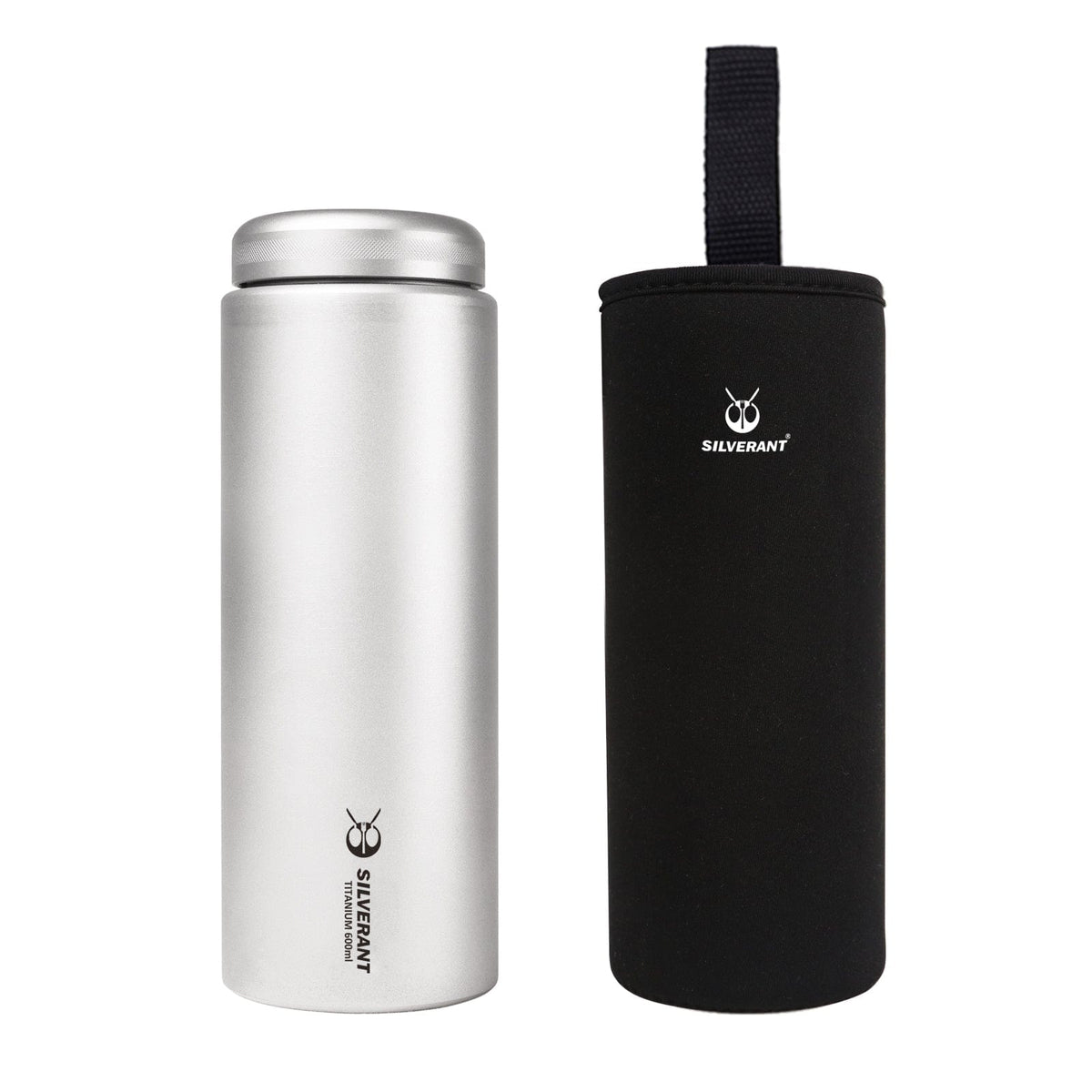 SilverAnt Ultralight Titanium Water Bottle Wide Mouth Screw Top - 600ml/21.1 fl oz  (with black thermal carry sleeve included with purchase)