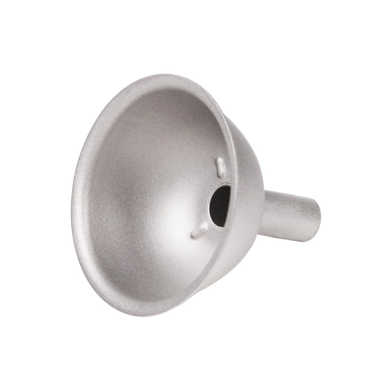 
                  
                    Titanium Hip Flask Funnel angled, laid to its side, close-up of finish
                  
                
