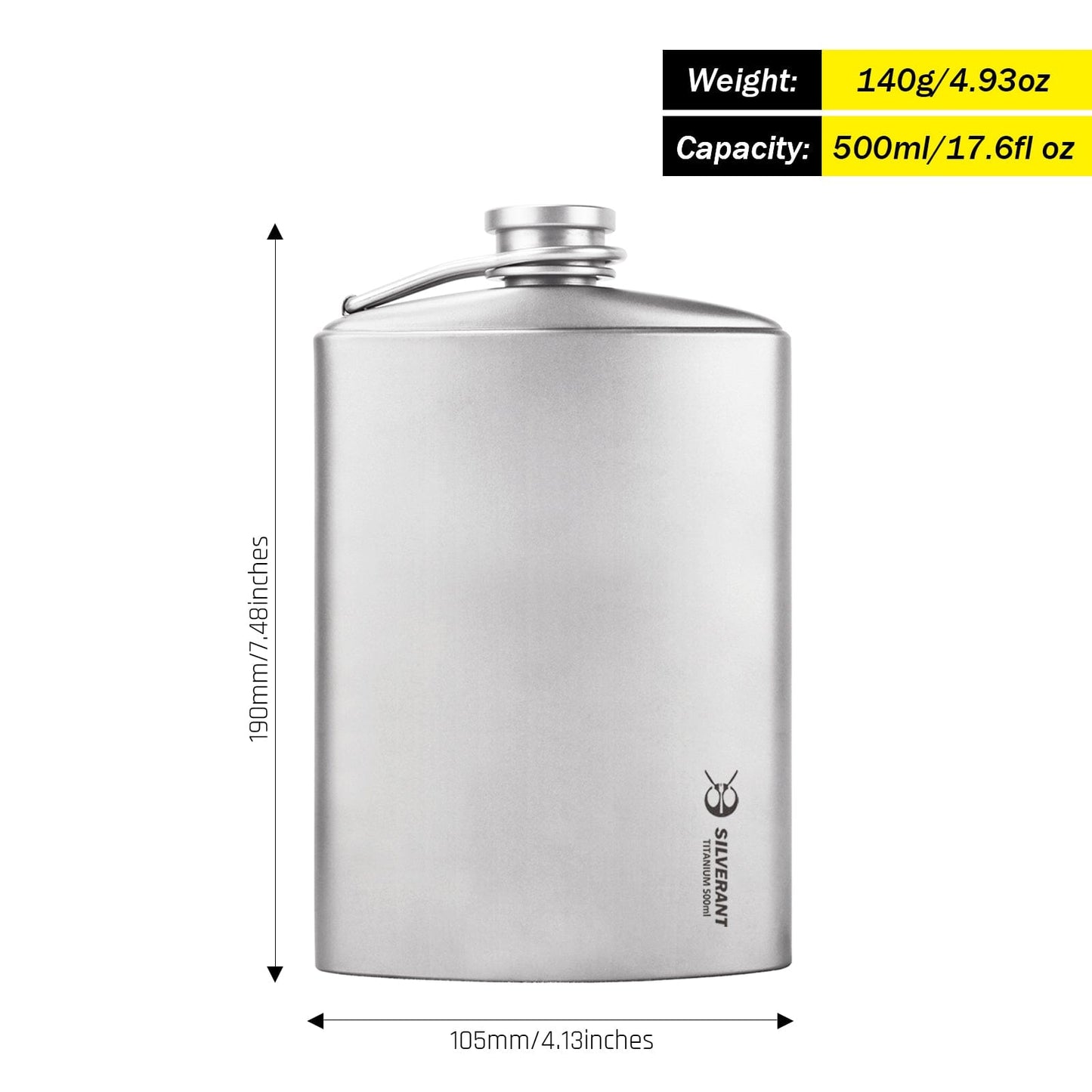 Large Titanium Hip Flask 500ml/17.59 fl oz - SilverAnt Outdoors