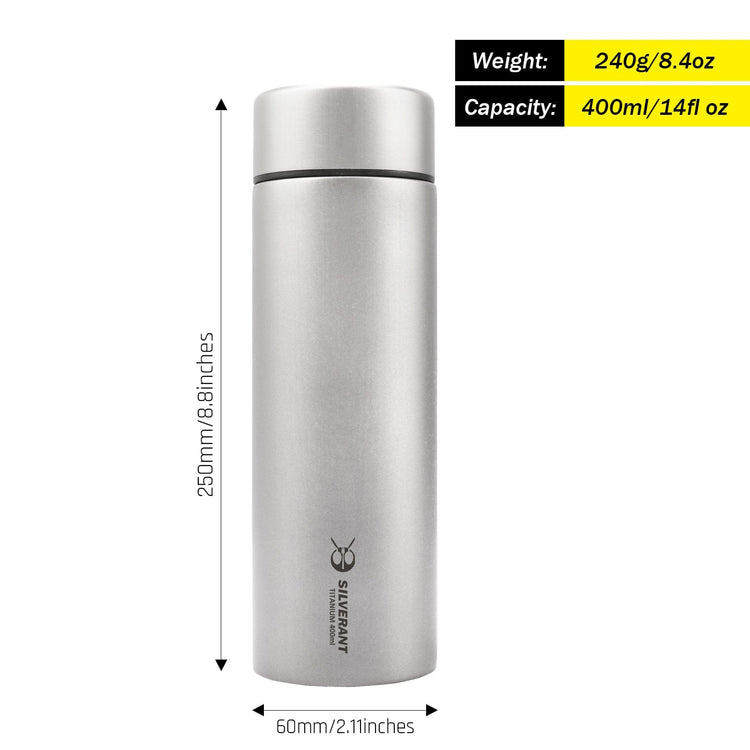 Titanium Double-Wall Insulated Thermos Flask 400ml/14fl oz - SilverAnt Outdoors