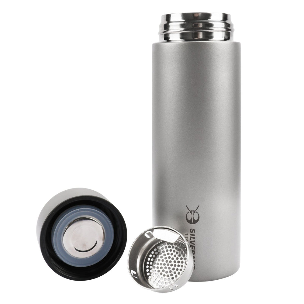 SilverAnt Double-Wall Water Bottle 400ml/14fl oz - Ultralight Titanium Insulated Thermos Flask for EDC Camping Hiking Backpacking Crystallized Finish