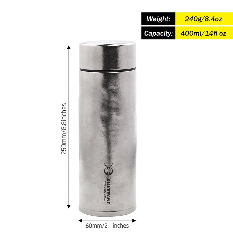 
                  
                    Titanium Double-Wall Insulated Thermos Flask 400ml/14fl oz - SilverAnt Outdoors
                  
                