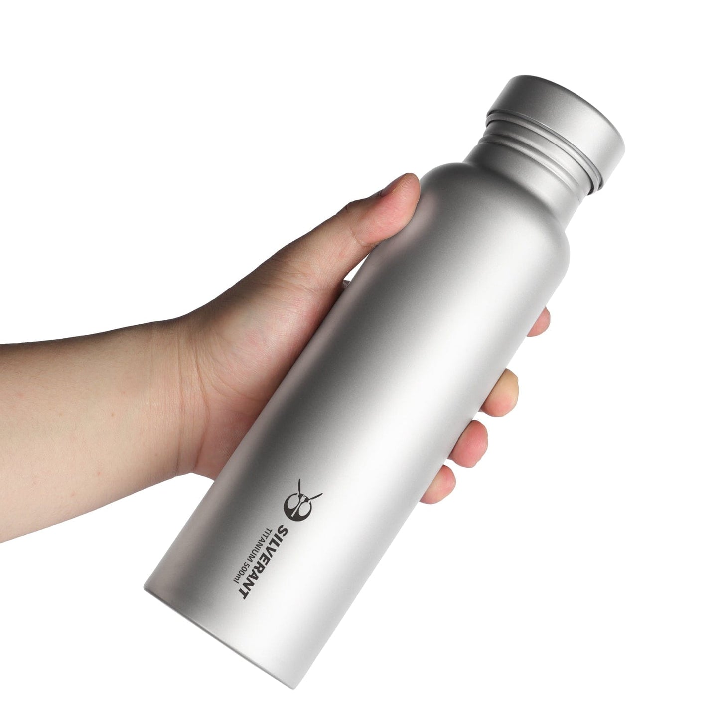 
                  
                    Titanium Water Bottle 500ml/17.6 fl oz - Round - SilverAnt Outdoors
                  
                